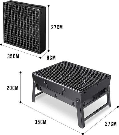 WOSTOO, Draagbare mini opvouwbare grill, BBQ Charcoal Picnic Garden Camping Party Beach Outdoor Barbecue-Black, 35 27 20 cm