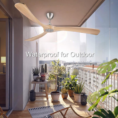 Ovlaim Smart wifi-plafondventilator, 183 cm, compatibel met Alexa en app-bediening, stille DC-motor, grote plafondventilator zonder licht, 3 houten bladen voor woonkamer, terras