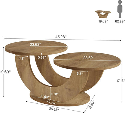 Tribesigns Round Side Table, 118cm, Modern Living Room Coffee Table with Funky U-Shaped Frame, Low Accent Tea Table for Home, Home, Oak