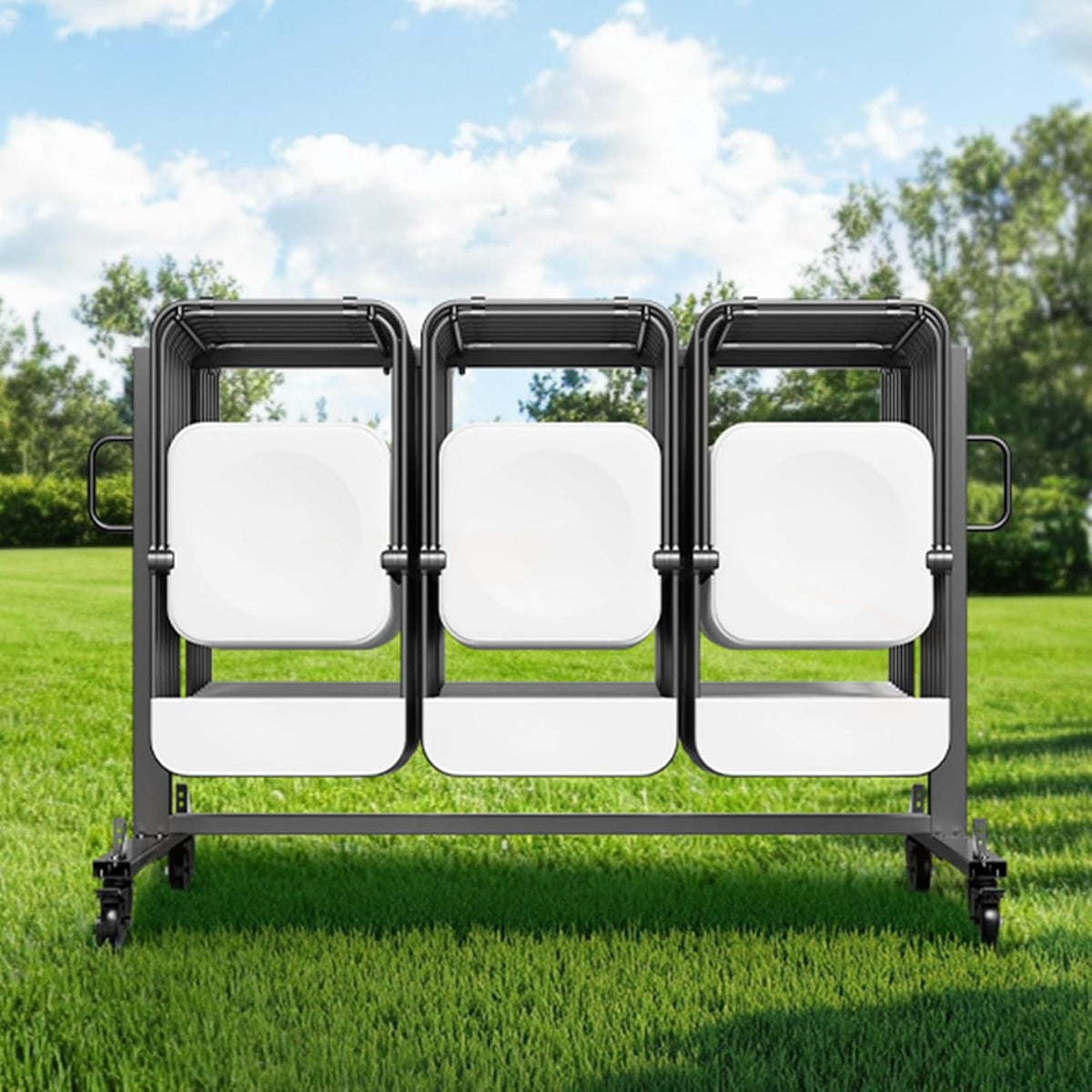 VEVOR Folding Chair Stand, 181 kg Load Capacity, Folding Chair Trolley for 42 Seats or 12 Tables, Multifunctional Chair Trolley with Rubber Wheels and Holders, Large Seat Holder, Matte Black