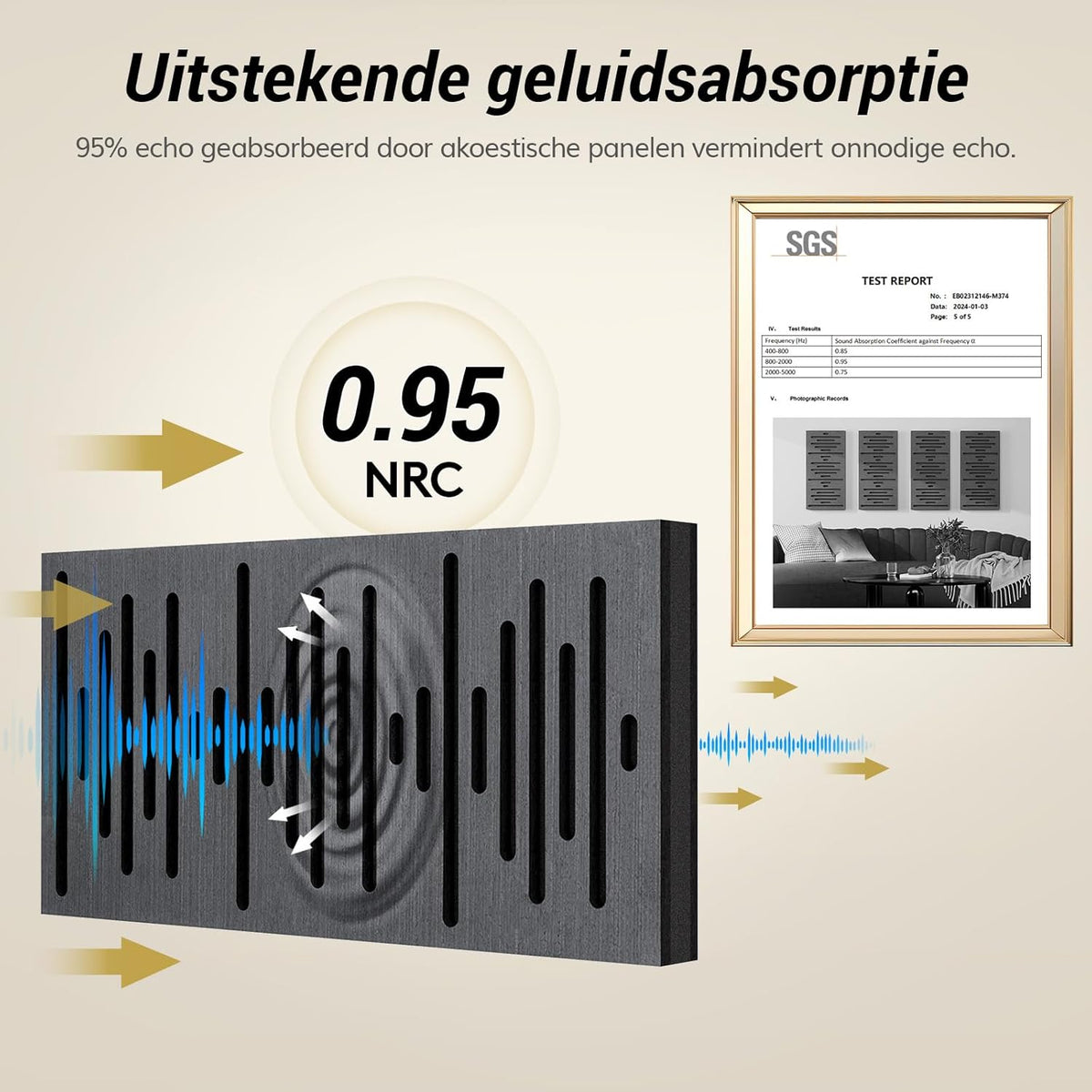 TONOR Houtfineer Akoestische Panelen Zelfklevend, 4 Stuks 60x30x4,7cm Akoestische Panelen Wandpanelen Houtlook, Akoestische Panelen voor Akoestische Behandeling en Wanddecoratie, Kantoor, Zwart