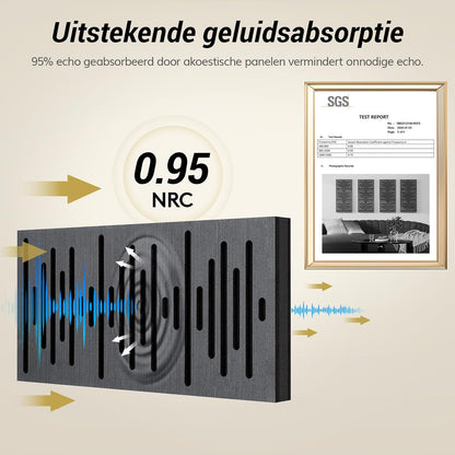 TONOR Houtfineer Akoestische Panelen Zelfklevend, 4 Stuks 60x30x4,7cm Akoestische Panelen Wandpanelen Houtlook, Akoestische Panelen voor Akoestische Behandeling en Wanddecoratie, Kantoor, Zwart
