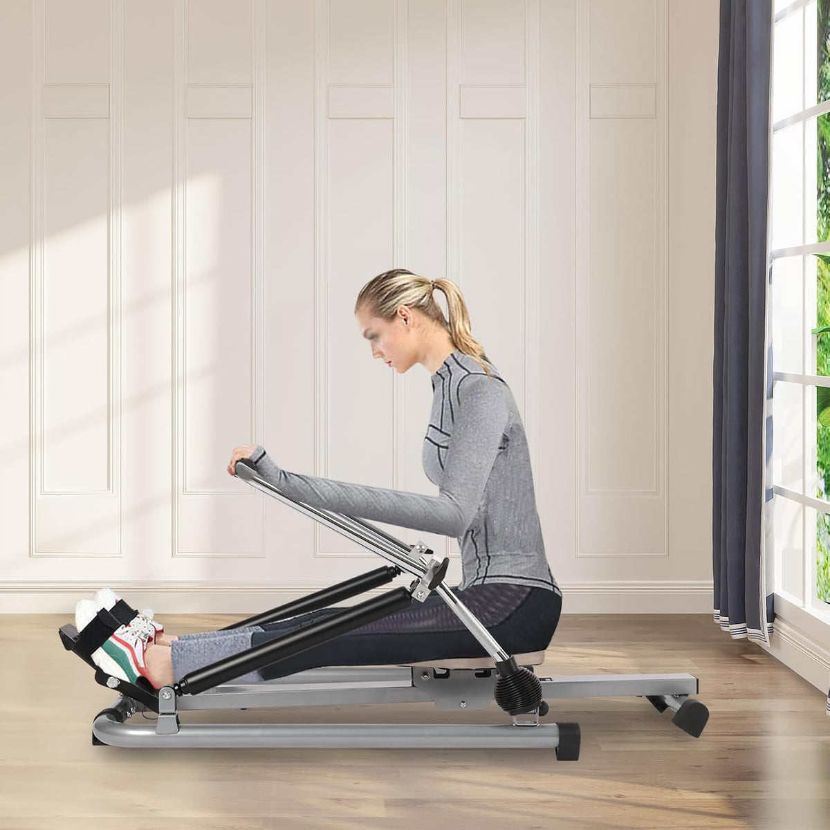 Hydraulische Roeimachine – Roeitrainer – Fitness Roeimachine – Cardio Apparaat – Gewichtstrainer – Verstelbare Weerstand 15-55 kg – LCD Monitor Met Trainingsgegevens – Comfortabele Zitting Met Lange Rail