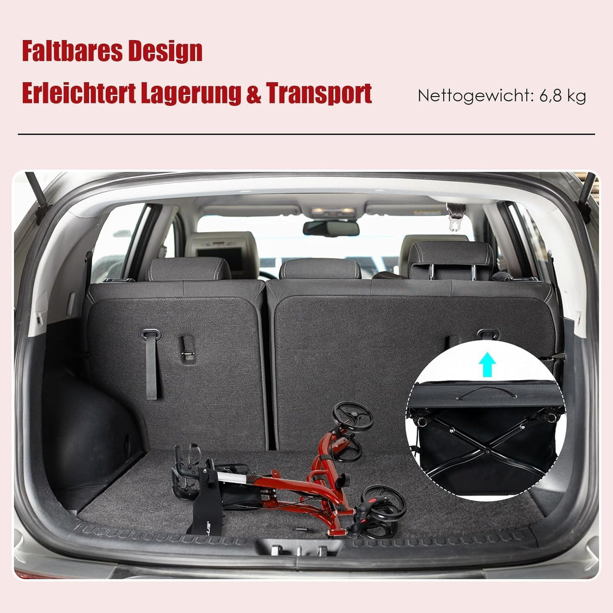 FANTASK Rollator opvouwbaar en licht met zitting, 2-in-1 ruststoel & reisrollator, loophulp 6-voudig in hoogte verstelbaar