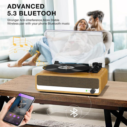 Platenspeler - Geïntegreerde Luidsprekers - Vintage Fonograaf - met Bluetooth-Riemaandrijving - 3 snelheden - voor Muziekgenot - Woondecoratie - Hout - Goud
