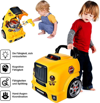 Autoschroeven - Speelgoedset - Educatief Speelgoed - voor kinderen, met Boormachine - Grote Tractor om te Schroeven - Licht - Geluid - Motorblok Reparatiefuncties - Geel