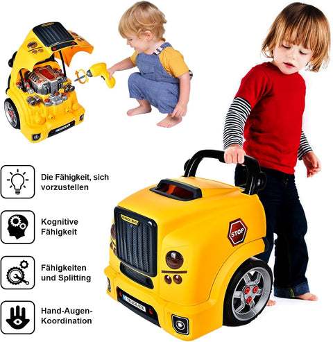 Autoschroeven - Speelgoedset - Educatief Speelgoed - voor kinderen, met Boormachine - Grote Tractor om te Schroeven - Licht - Geluid - Motorblok Reparatiefuncties - Geel
