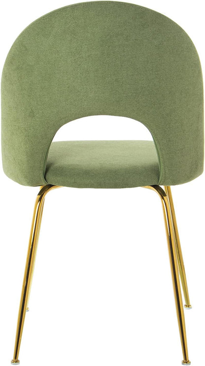 DRW Set van 4 stoelen van fluweel en metaal in groen en goud, 50 x 51 x 86 cm, zitvlak 47 cm