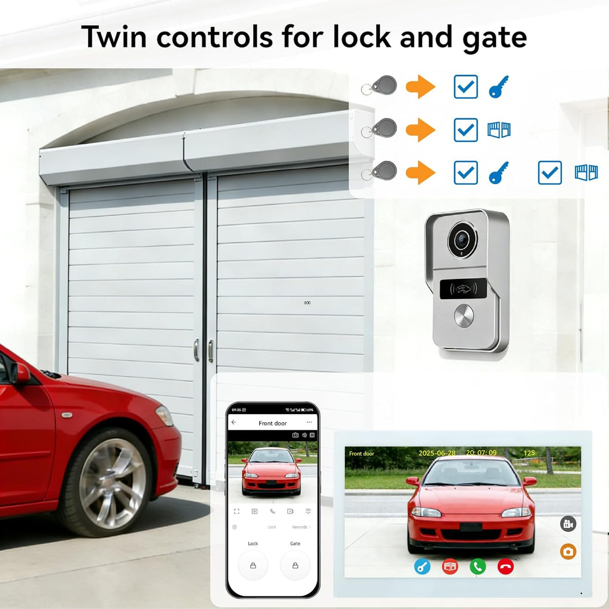 WiFi-video-intercom systeem 1080p, 10,1-inch kleuren touchscreen, 2-draads Videofoon Aangesloten, Tweerichtingsaudio, Ontgrendeling op Afstand, Afspelen, TuyaSmart