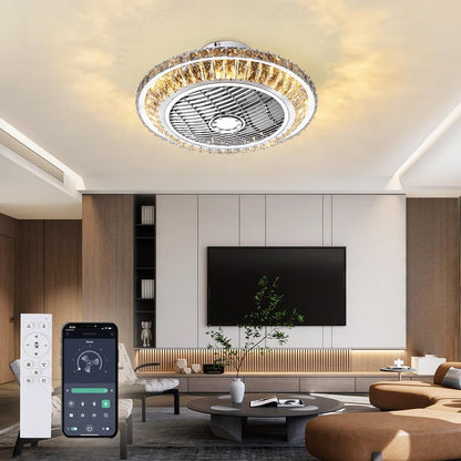 LED-plafondventilator met verlichting, stille kristallen ventilatorkroonluchter met afstandsbediening, dimbare timingventilator, plafondlamp, 72 W moderne ventilator, plafondlamp voor kinderkamer