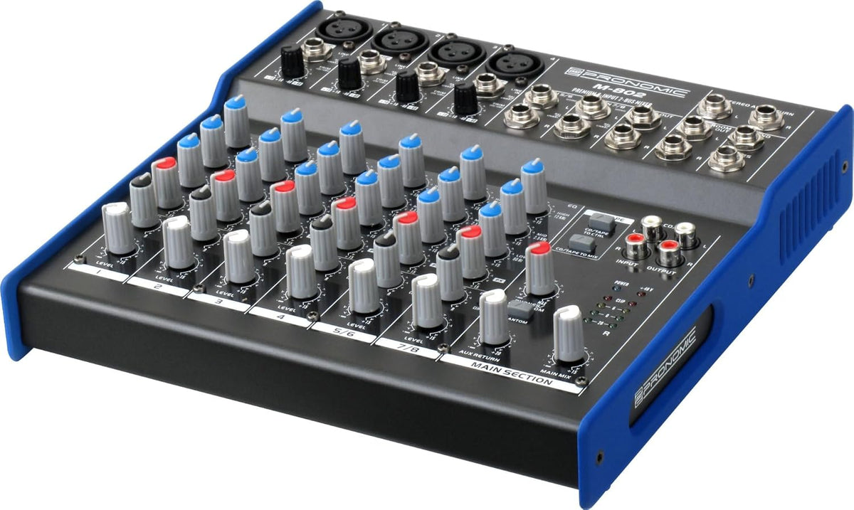 Pronomic M-802 Live/Studio Mengpaneel (4 Mono-kanalen XLR/klink, 2 Stereo-kanalen, 3-Band EQ, 48V fantoomvoeding)