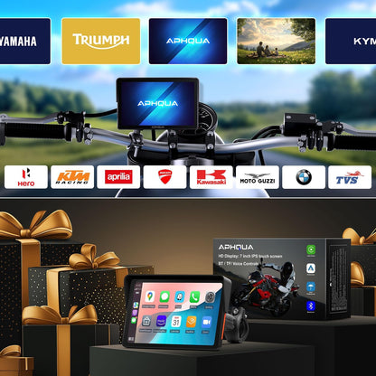 CarPlay draadloos scherm voor motorfiets, 7 inch waterdicht touchscreen, draagbaar CarPlay en Android Auto voor motorfiets, ondersteunt Bluetooth Trans, GPS-navigatie, Siri, handsfree - 722