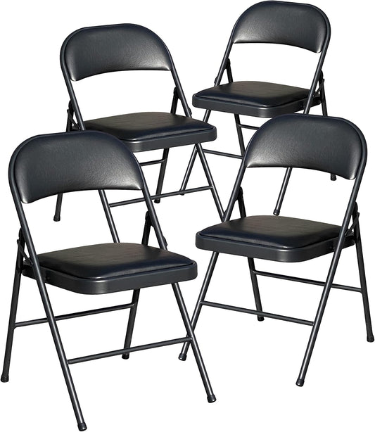 BOOSDEN Klapstoelen 4 stuks, opvouwbare stoel, metalen klapstoel, zware klapstoelen met gewatteerde stoelen voor buiten, binnen, dineren, feest, zwart
