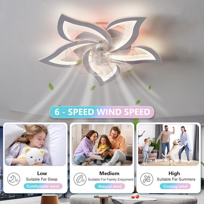 RGB-kleurveranderende plafondventilator, 6-snelheden omkeerbaar licht, stille dimbare LED-plafondventilator voor kinderkamers - RGB-wit