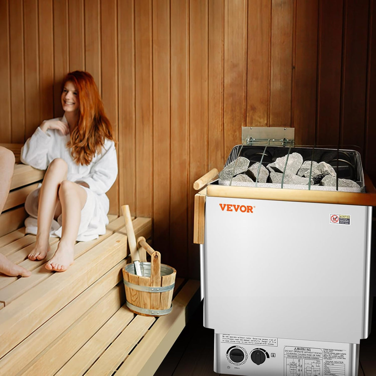 VEVOR Elektrische saunakachel, 8 kW, 400 V, 3 N, draagbare saunaverwarming voor binnen en buiten, met timer van 3 uur, geïntegreerde bediening voor 8-12 m³, commerciële hotel-spa-douche, roestvrij