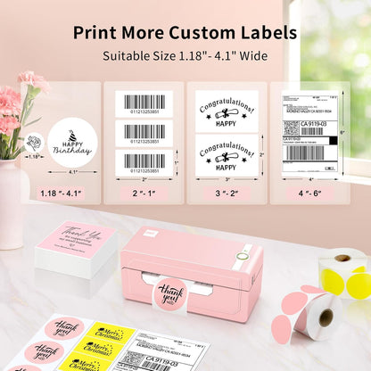 JADENS Bluetooth thermische labelprinter 4x6, roze draadloze verzendlabelprinter voor kleine bedrijven en pakketten, compatibel met iOS, Android, Mac, Windows, Amazon, Etsy, Ebay, Shopify