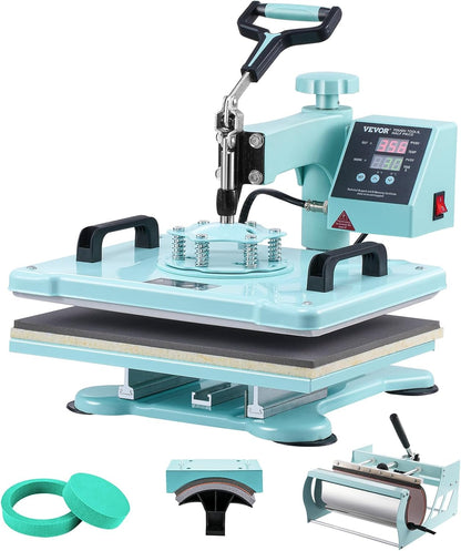 VEVOR Warmtepersmachine, 30,5 x 38 cm, 5-in-1 warmteoverdrachtmachine met 30 oz tuimelpers, 360° zwenkbaar T-shirt persen, digitale nauwkeurige controle, voor T-shirts, mokken/hoeden/borden, groen