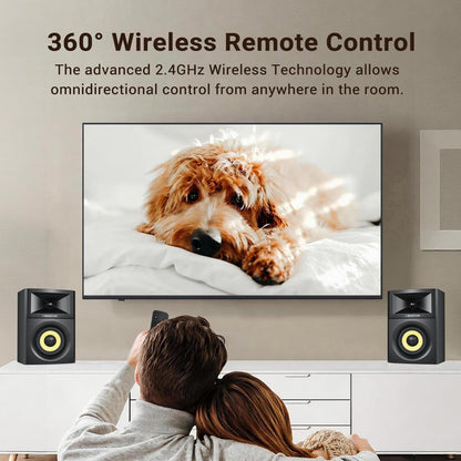 Actieve Boekenplankluidsprekers – 2.0 Speakers, Near-Field Monitoren, Boekenplankspeakers, Actieve Luidsprekers – Zwarte Houten Behuizing – 4 Inch Glasvezelwoofer – Bluetooth 5.4, AUX & Optisch