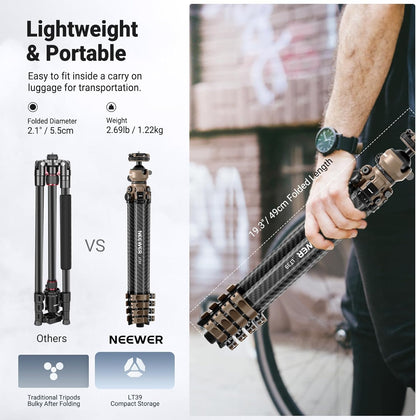 Reisstatief – Camera Statief – Fotostatief – Videostatief – Tripod – Koolstofvezel – 16,5 tot 155 cm – Draagvermogen 10 kg
