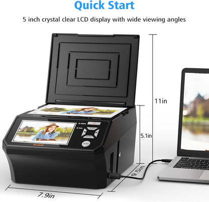 Digitale film- en diascanner - met 5 inch LCD-scherm, converteert 35 mm en 110 mm films, foto's en visitekaartjes in 22 MP JPEG hoge resolutie 8 GB SD-kaart