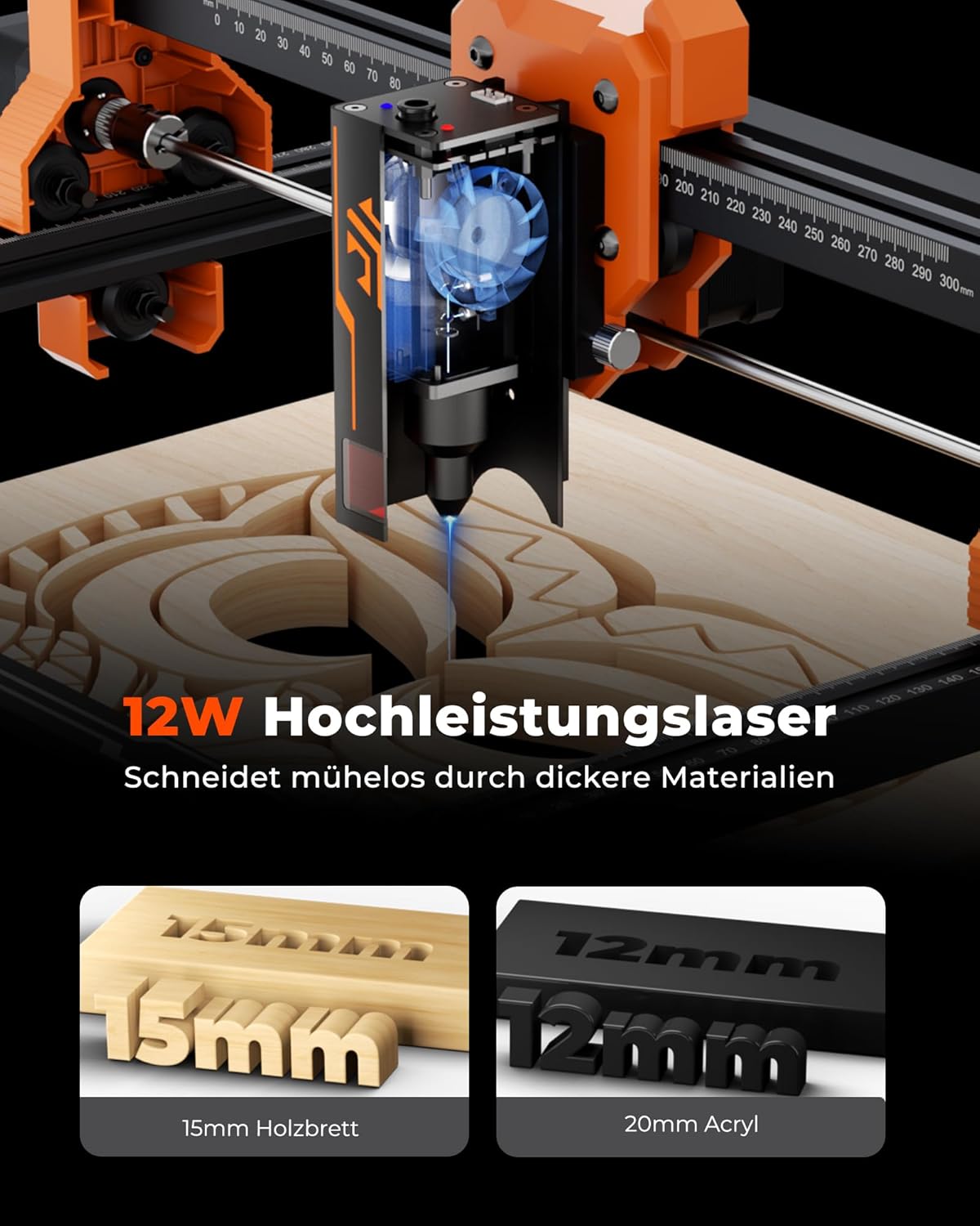 ACMER S2 lasersnijder, 12 W, 72 W lasergraveermachine, graveren en snijden van houten platen met slechts één klik voor kleine en winstgevende bedrijven, doe-het-zelfprojecten, 300 x 300 mm