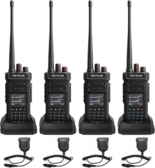 Retevis RT29S Walkie Talkie Professionele Dual Band, IP67 Portofoon, LCD-Scherm, Slimme Ruisonderdrukking, 2800 mAh Type-C, Groepsgesprek met Groot Bereik, Robuuste Portofoon voor Fabrieken (4 stuks)