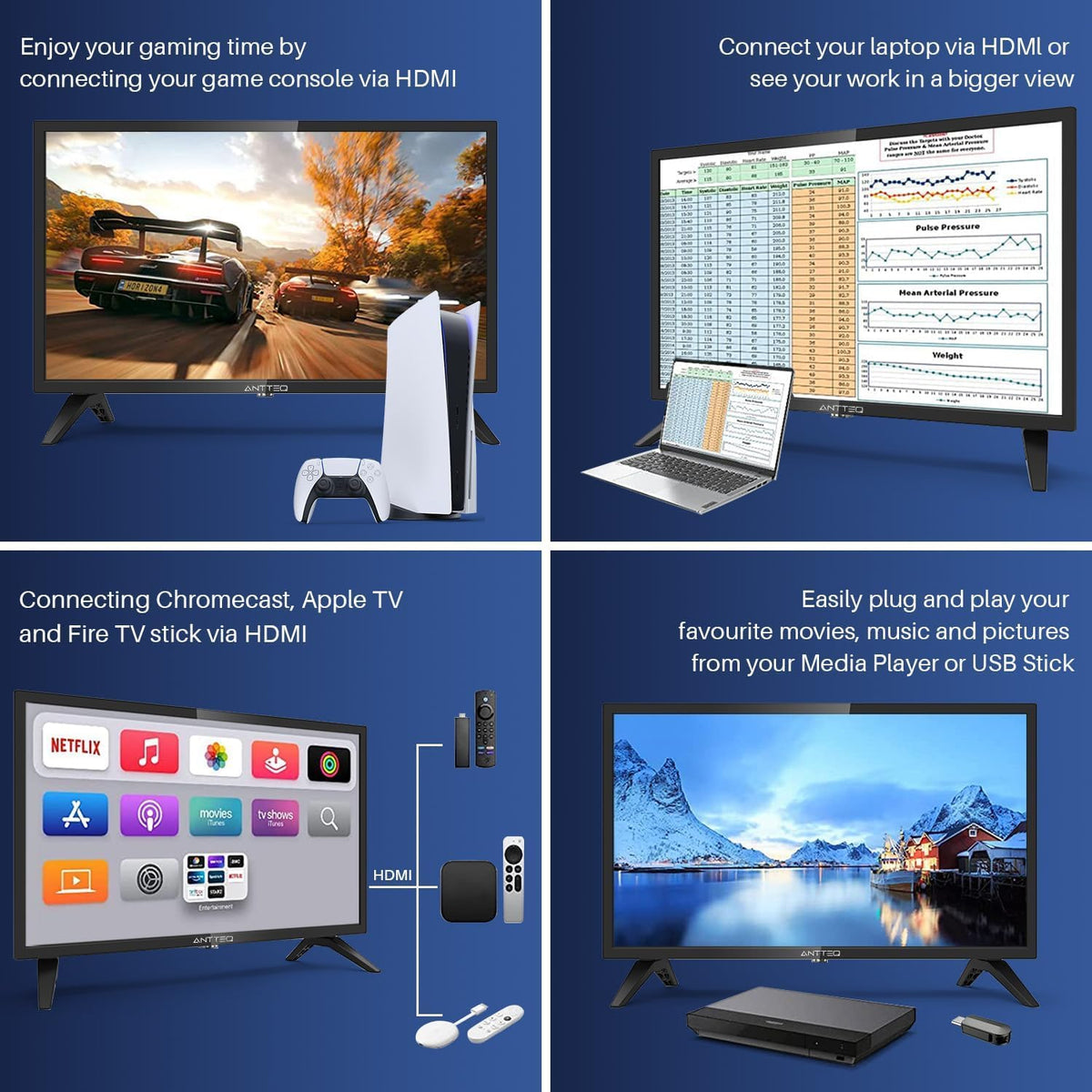 ANTTEQ AB50D1 50 inch TV (127 cm), 2K D-LED, Dolby Audio, Triple Tuner DVB-C / T2 / S2, CI+, HDMI, USB, digitale audio-uitgang, Hotelmodus inbegrepen