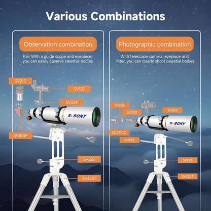 Svbony SV503 102F7 Telescoop Refractor, ED Lens Achromatische OTA Extra Lage Spreiding, RAP Focuser met Dubbele Snelheid, Telescoop voor Deepsky Astrofotografie en Visueel