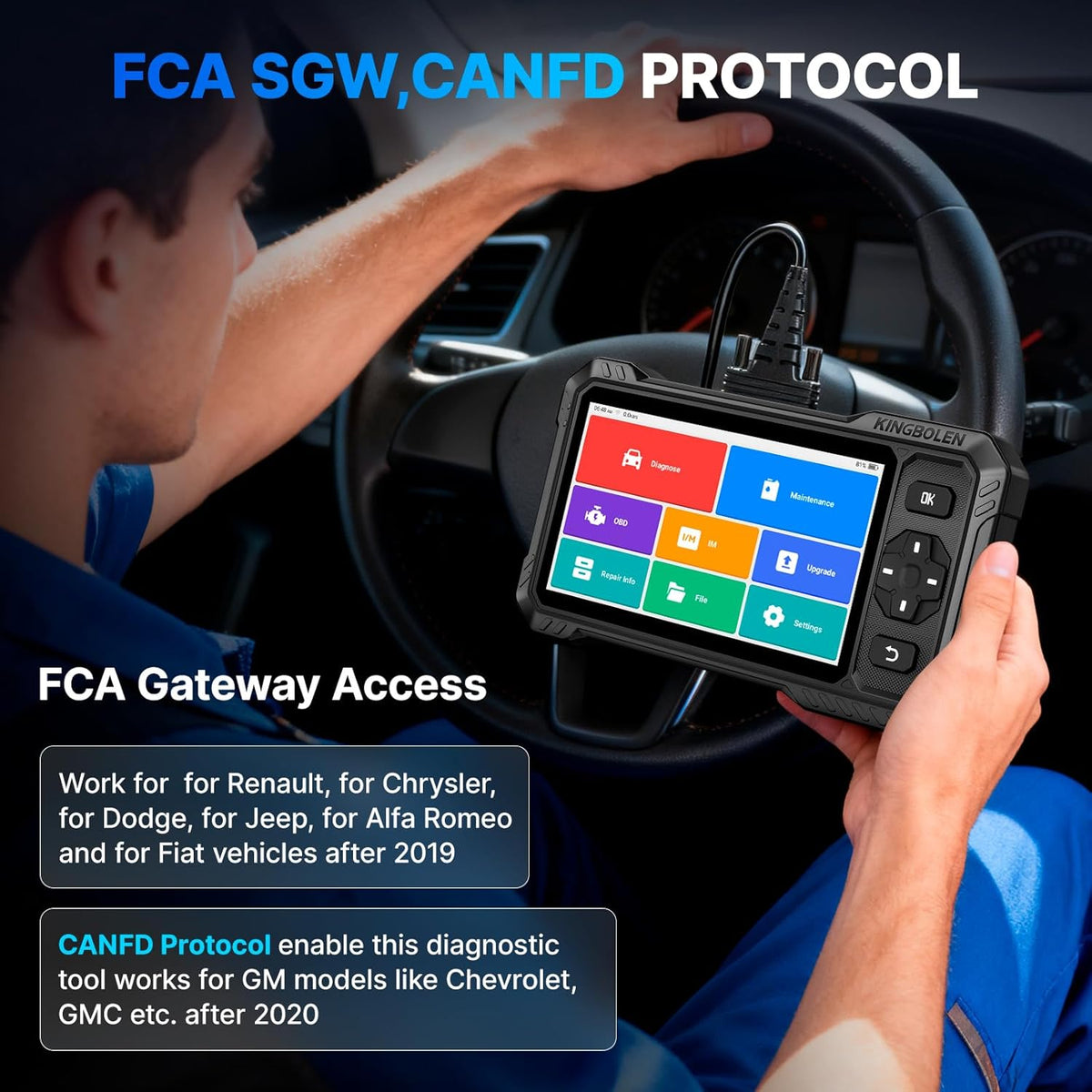 OBD2 Scanner, KINGBOLEN S6 Elite Volledig Systeem Auto Diagnostisch Gereedschap met 15 Reset Diensten, FCA AutoAuth, Can FD Protocol, Bidirectionele Scan Tool Levenslang Gratis Update