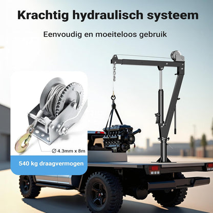 Pick-up kraan 900kg en 360° draaibaar met kabellier, standvoet, inklapbaar