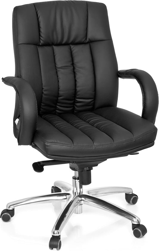 hjh OFFICE 724250 XXL G 100 managersstoel, kunstleer, zwart, bureaustoel, draaistoel gevoerd, lage rugleuning, tot 150 kg belastbaar