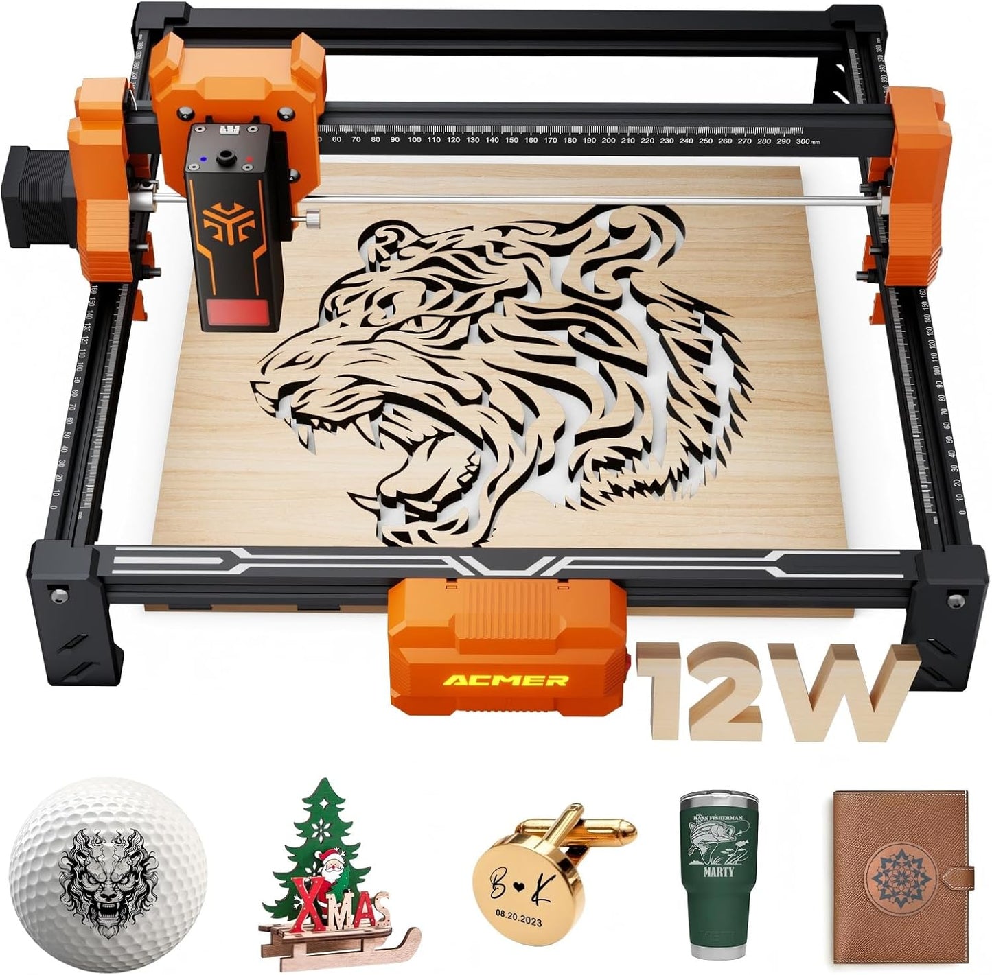 ACMER S2 12W laser snijder, 72W lasergraveermachine, multifunctionele laser engraving machine & laser graveer machine, lasersnijder voor hout, 300x300mm, ideaal voor doe-het-zelf & kleine bedrijven