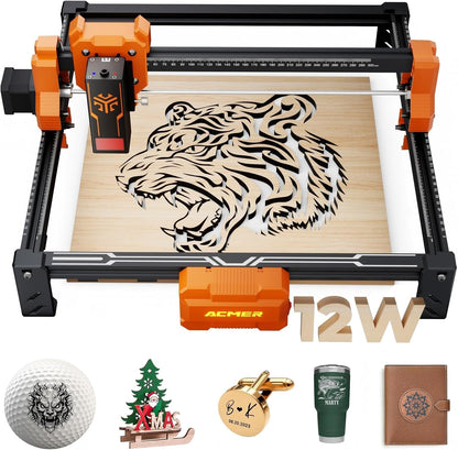 ACMER S2 12W laser snijder, 72W lasergraveermachine, multifunctionele laser engraving machine & laser graveer machine, lasersnijder voor hout, 300x300mm, ideaal voor doe-het-zelf & kleine bedrijven