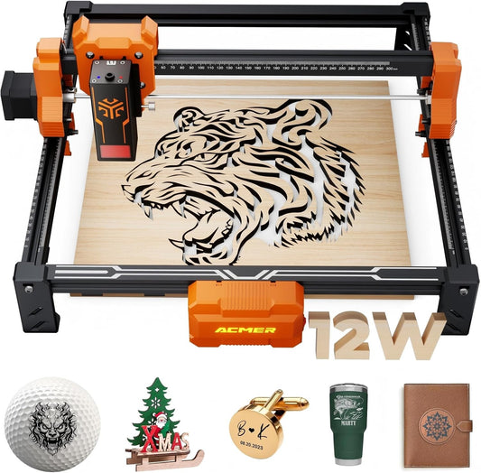 ACMER S2 12W laser snijder, 72W lasergraveermachine, multifunctionele laser engraving machine & laser graveer machine, lasersnijder voor hout, 300x300mm, ideaal voor doe-het-zelf & kleine bedrijven