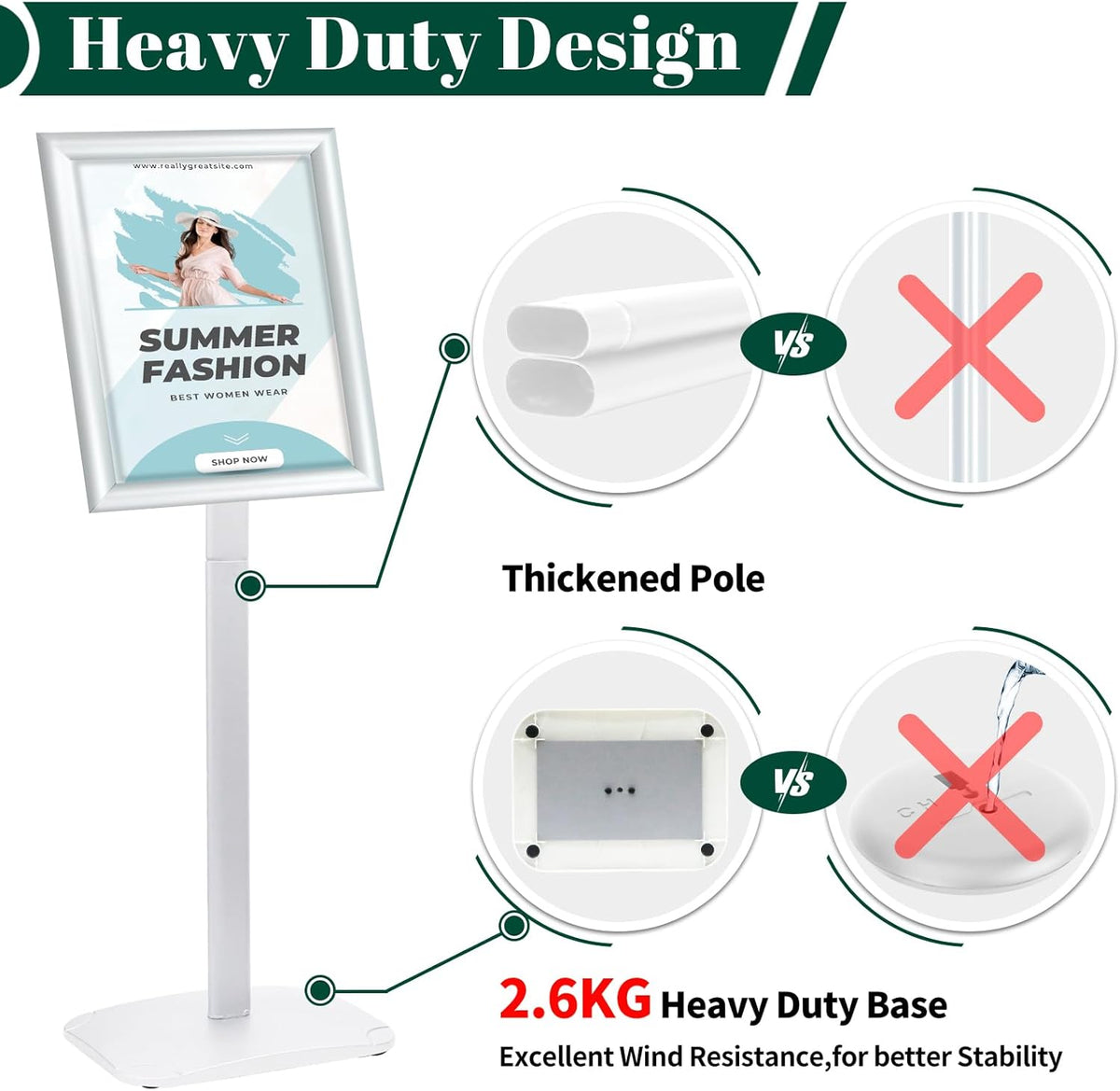 A3 Posterstandaard Set Van 3 Zilver – Posterstandaard – Bordstandaard – Bordhouder – Menustandaard – Verzwaarde Voet 2,6 Kg – Open Klikframe Met UV-Bestendige PVC Hoes