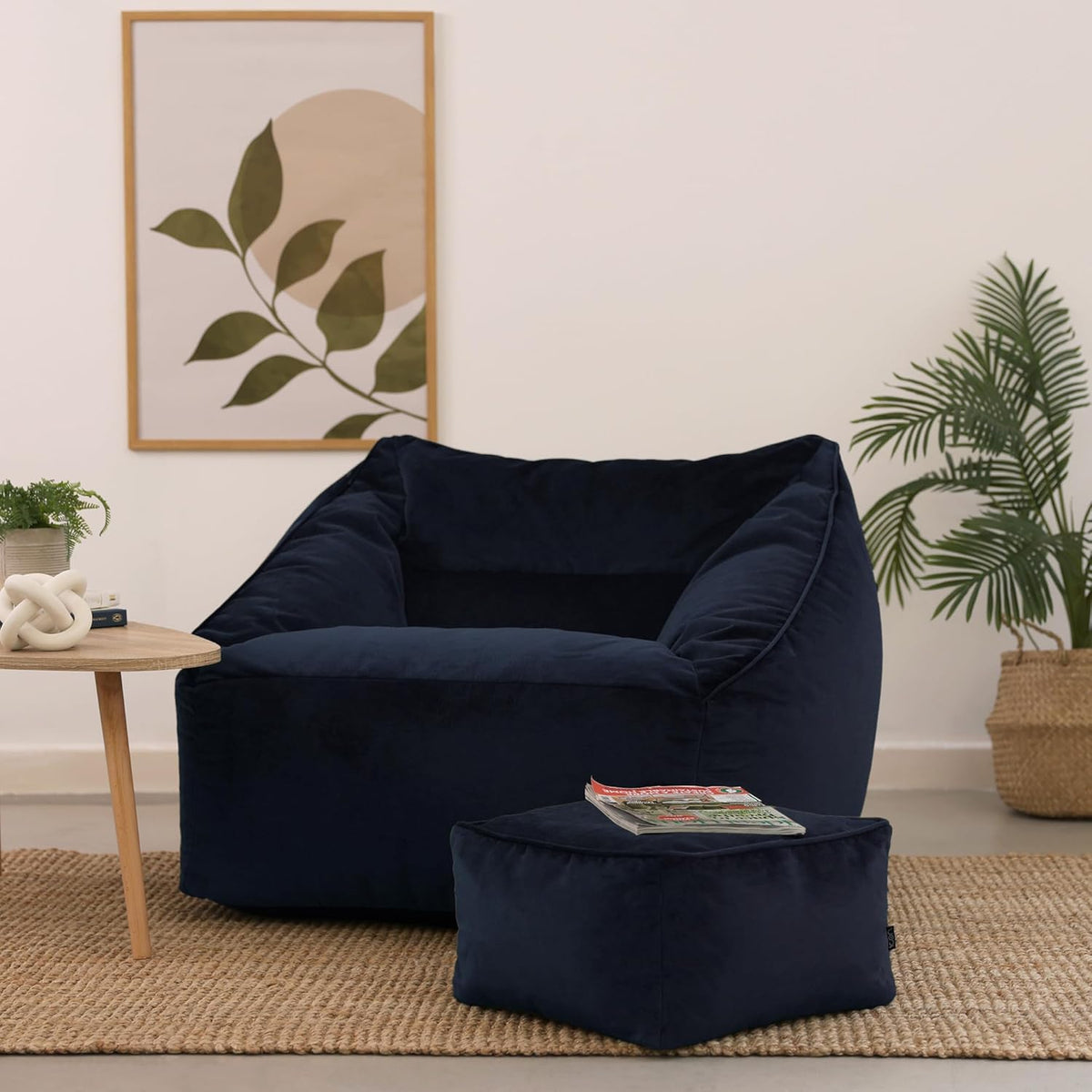 Zitzak – Beanbag – Fauteuil – Lounger – Hocker – Donkerblauw – Fluweel – Inclusief Vulling – Waterafstotende Bodem