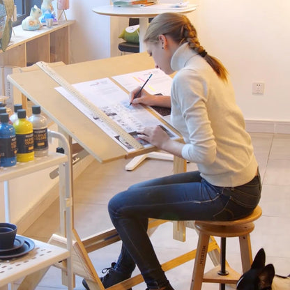 MEEDEN Massief Houten Tekentafel, Tekenbureau voor Kunstenaars, Schrijfbureau Studiobureau, Art Craft Tafel met Verstelbare Hoogte en Kantelbaar Tafelblad voor Kunstwerken, Grafisch Ontwerp, Lezen