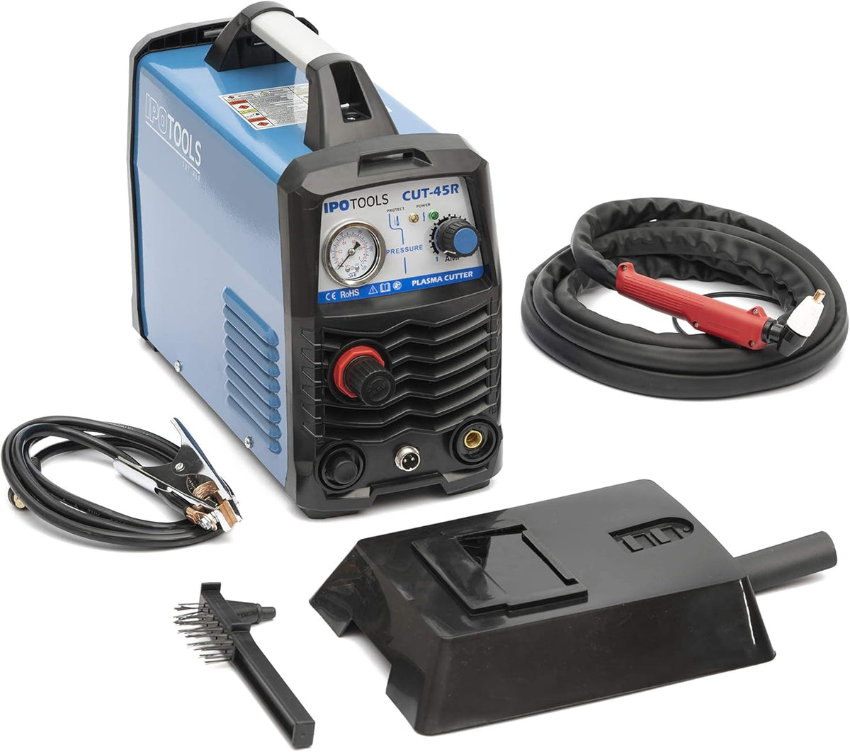 IPOTOOLS Plasmasnijder CUT-45R Plasmasnijder, 45A tot 12 mm snijvermogen, inverter, lasapparaat, plasma-snijder met IGBT/HF-ontsteking, blauw, 230 V