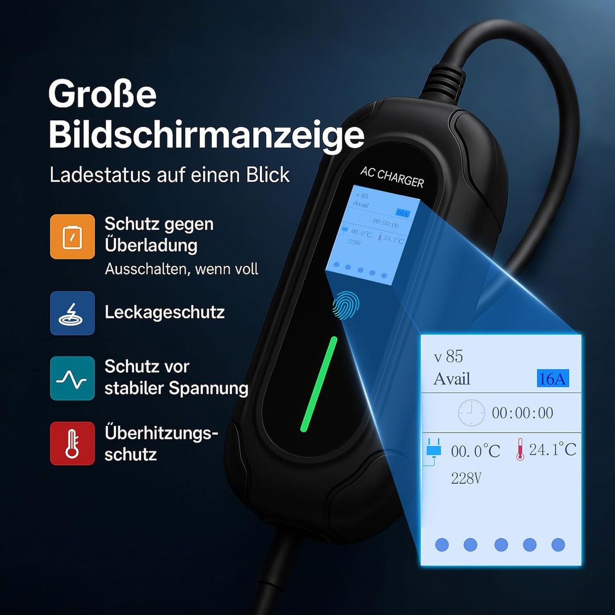 Mobiel Laadstation Elektrische Auto – EV Oplader – Laadpaal – Elektrische Autolader – 7-polige Stekker – 11 kW Snel Opladen – Driefasige 16 A 380 V