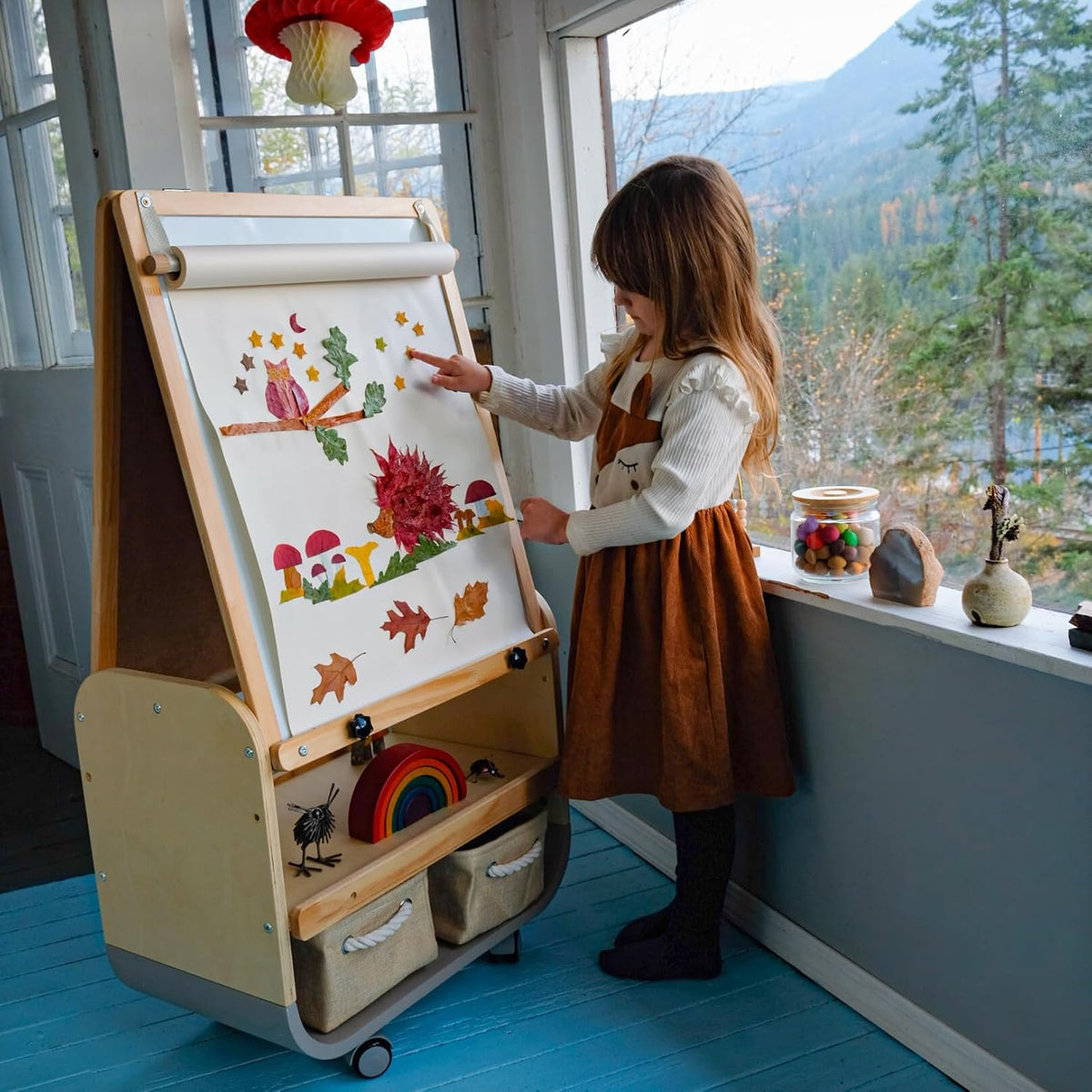 BanaSuper Verstelbare kinderezel met dubbel magnetisch oppervlak, whiteboard en whiteboard, kunstschildersezel voor kinderen, stille wielen, EN71-gecertificeerd en opbergtas