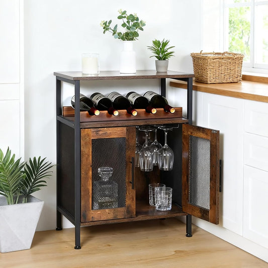Wijnkast, hoekkast, industriële wijnkasten van hout, vrijstaande wijnrekken, voor keuken, bar, restaurant, enz., type A