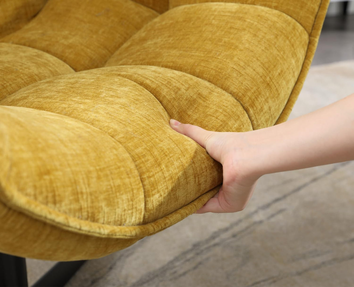 Draaifauteuil – Fauteuil – Lounge Stoel – Accentstoel – Zithoek Stoel – Gele Chenille Bekleding – 360° Draaifunctie – Compact Formaat