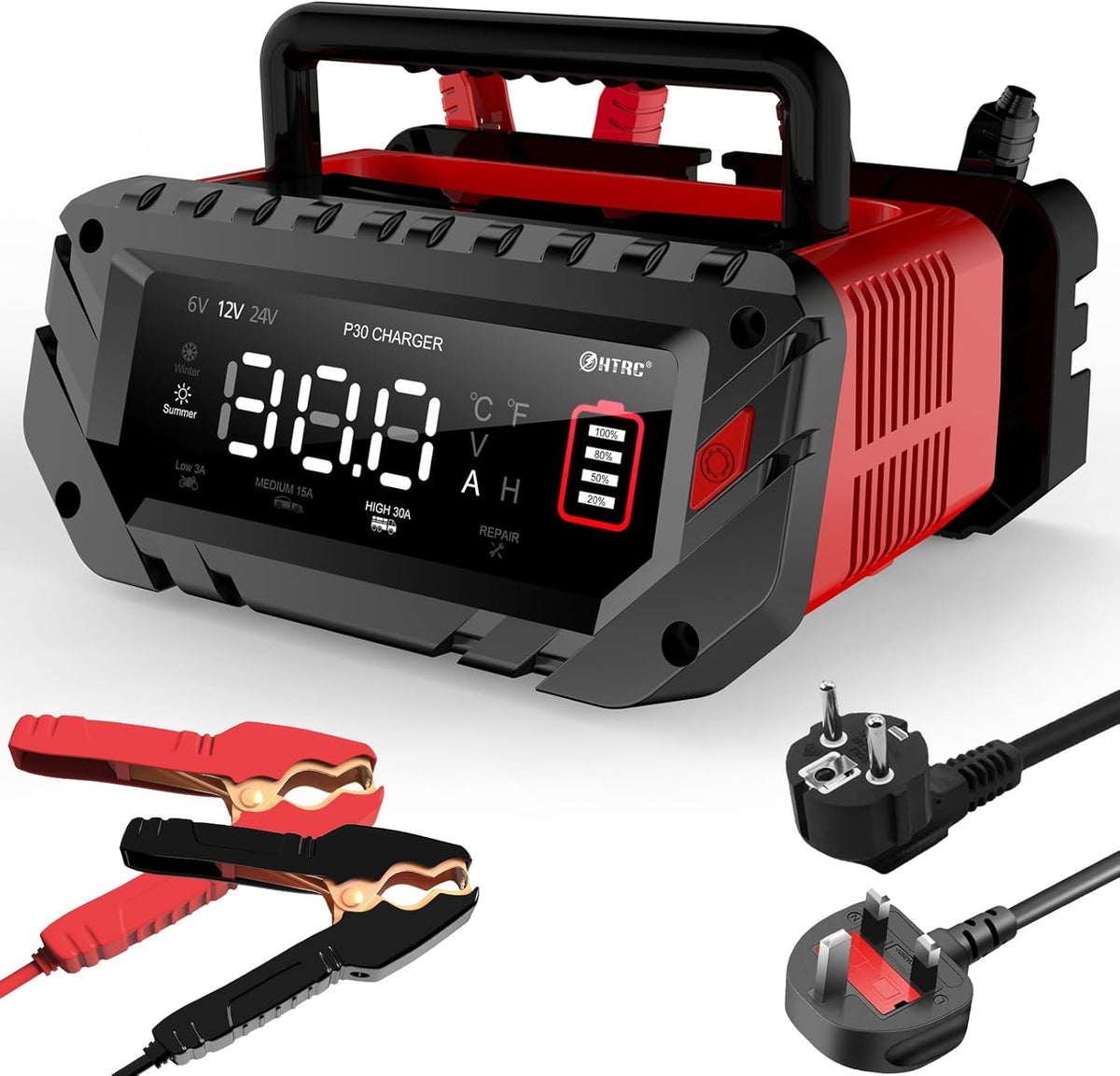 Acculader Auto – Batterijlader 12V – Auto Accu Oplader – Motorfiets Oplader – Oplader Voor Autobatterijen – 6V/12V/24V Automatische Spanning – 9-Traps Intelligente Laadfunctie Met Reparatiemodus
