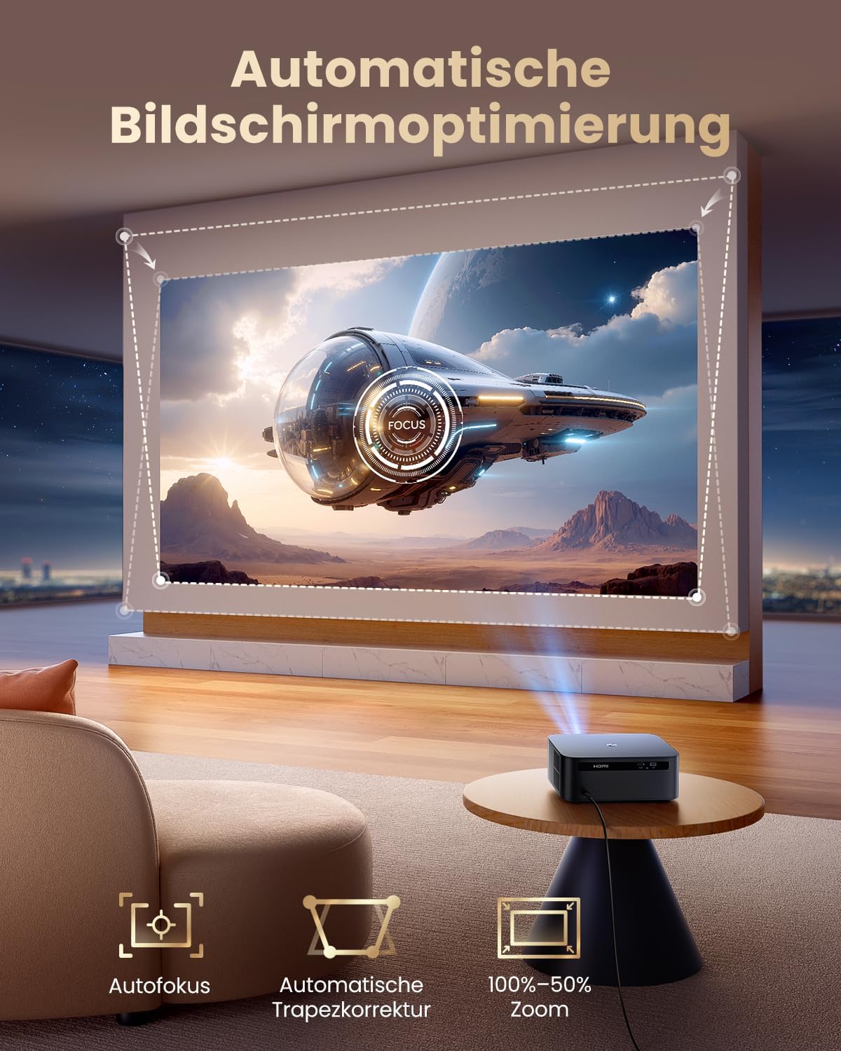 4K thuisbioscoopprojector [1200 ANSI | Google TV] Officiële licentie Netflix FHD 1080P 4K-beamer ondersteund, autofocus trapeziumcorrectie 20 W Smart Light