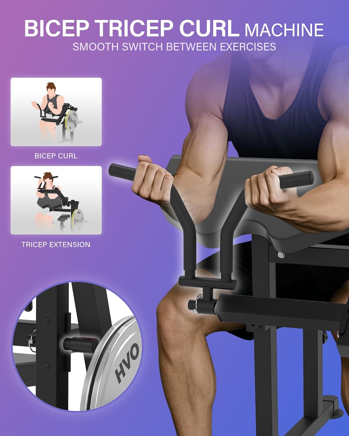HVO Biceps en Triceps bank: 2-in-1 Verstelbaar Trainingsapparaat voor Biceps Curls en Triceps Extensions – Preacher Curl Bank voor Thuis – Zwart