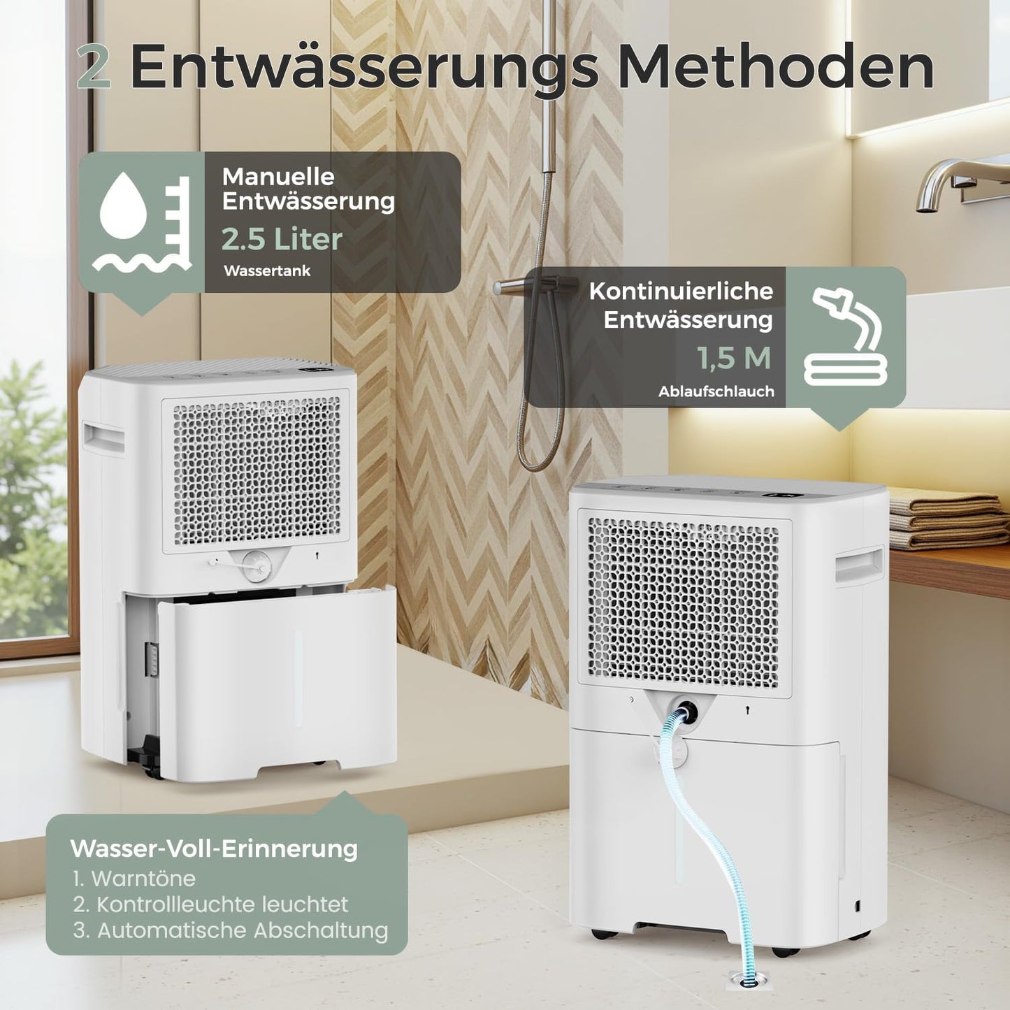 Luchtontvochtiger 25 l/24 uur, afmetingen ruimte ca. 240 m³ (80 m²), geschikt voor app, luchtontvochtiger met digitaal display, timer, ontvochtigen, drogen, slaapmodus, ontdooien, luchtreiniging