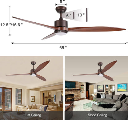 reiga 165 cm massief houten buitenplafondventilator met DC-motor, dimbare led-verlichtingsset, Alexa, Google Home, app en afstandsbediening, 6 versnellingen, IP44, bruine houten vleugel