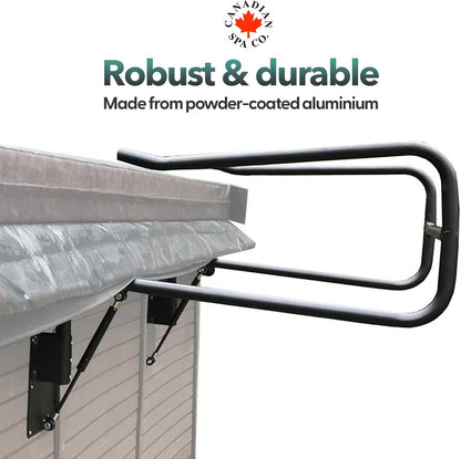 Bekledingshulp voor whirlpools – Cover Lifter – Afdekheffer – Tilhulp – Hefinrichting voor Whirlpoolbekleding – Geschikt voor Vierkante en Rechthoekige Whirlpools tot 243 cm Breed – Gepoedercoat Aluminium met Gasdrukveren