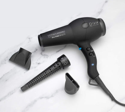 Diva Professional Styling Ultima 5000 Black Rubberised Haardroger met wand