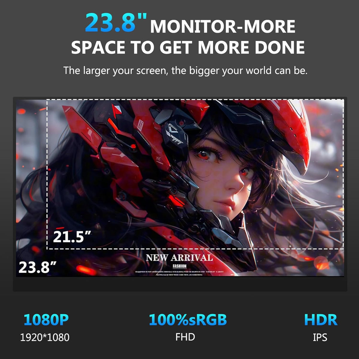 Portable Monitor 23.8 Zoll 100Hz 1080P,100% sRGB FHD HDR USB HDMI Tragbarer with VESA Speakers Portable Laptop Office Tragbarer Monitor,for Computer Switch Phone Game Devices - QUORE